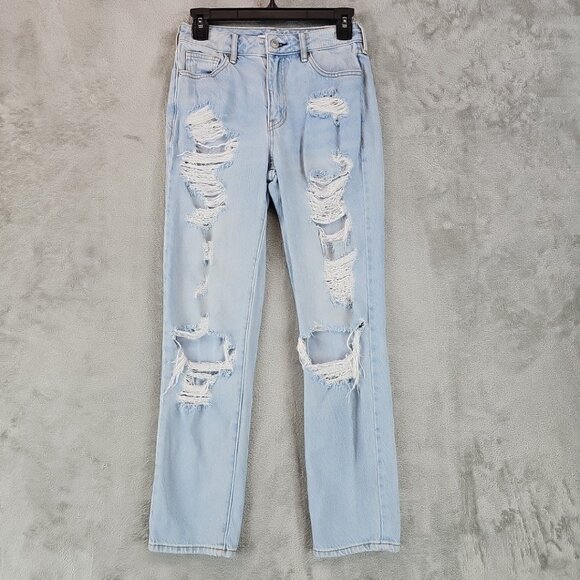 PacSun Mom Jeans Womens Size 24 Light Wash Blue Distressed 100% Cotton Denim - Picture 1 of 11